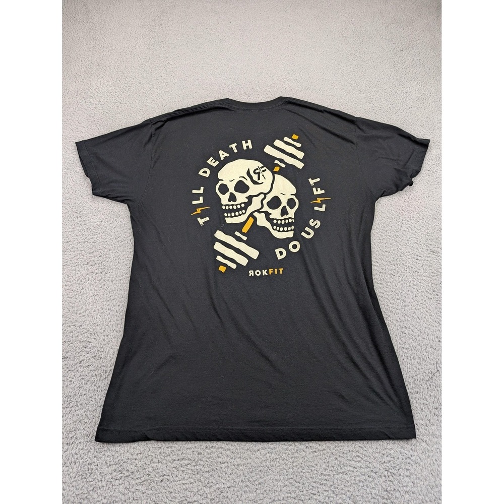 RokFit Shirt‎ Mens 2XL Black Till Death Do Us Lift Skull Graphic Athletic Tee
